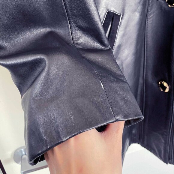 Vintage Black Leather Trench Coat: Oversized 80s/90s Patchwork Jacket (M-2XL) - Picture 9 of 9